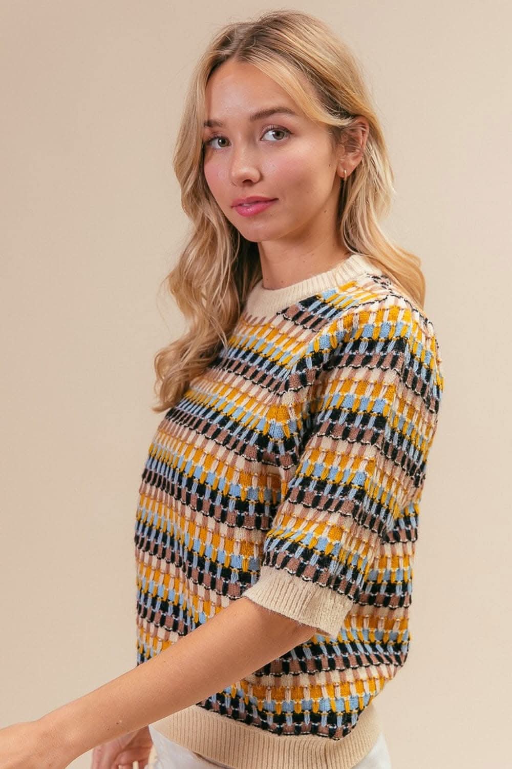BiBi Multi Color Half Sleeve Sweater - Love Salve
